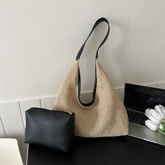 Casual Beach Summer Woven Bag | One-Shoulder Seaside Travel Straw Bag & Handbag Luxegan