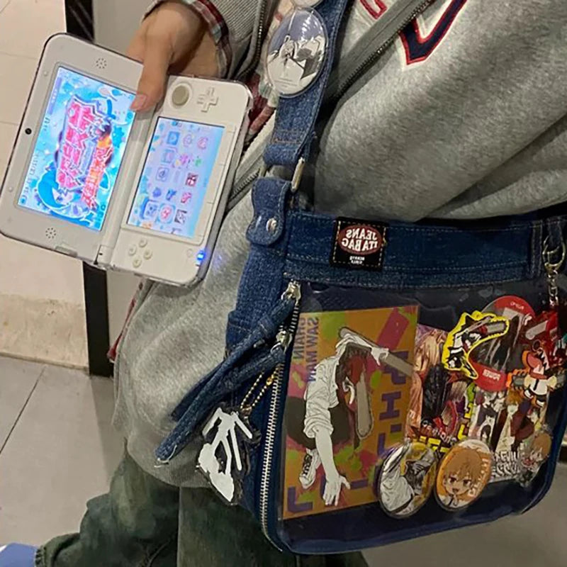 Y2K Denim Ita Bags Women | Subculture Designer JK Uniform Crossbody Shoulder Bag | Casual Daily Commute Students Luxegan