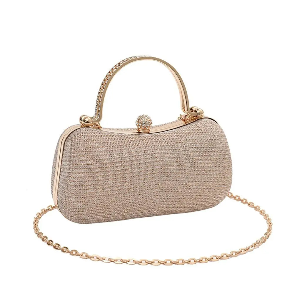 Wedding Bridal Beaded Evening Bag | Sophisticated Rhinestone-Encrusted Dinner Bag | Elegant Egg-Shape Chain Handbag | "Dignified" Satin-Lined Diamond Clutch for Versatile Party Styling Luxegan