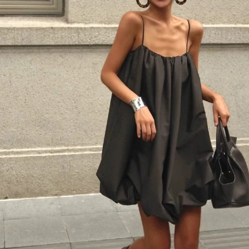 French Elegant Loose Sling Mini Dress | V-Neck Empire Waist Summer Dress Luxegan