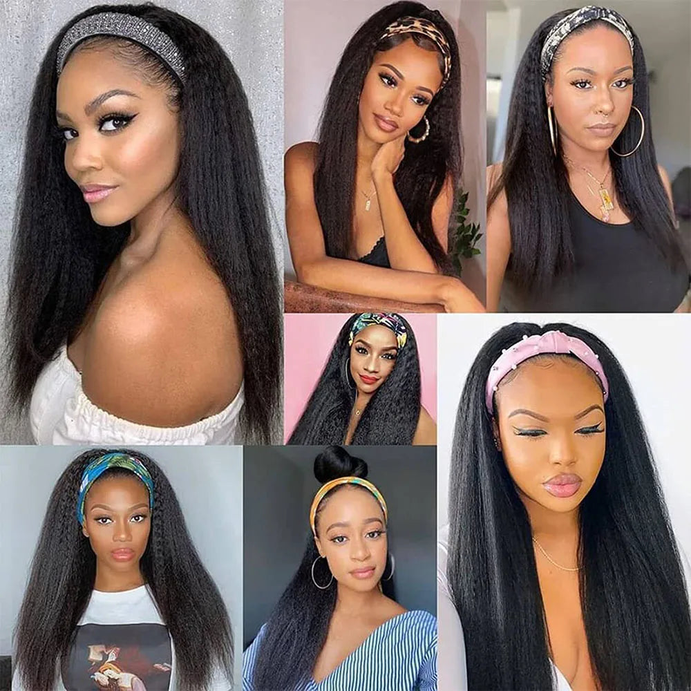 Kinky Straight Headband Wig | Sophisticated Brazilian Yaki Human Hair Silhouette | Elegant "Ready-To-Wear" Natural Color Hairpiece | "Dignified" Full Machine Made Remy Wig for Radiant Versatile Styling Luxegan