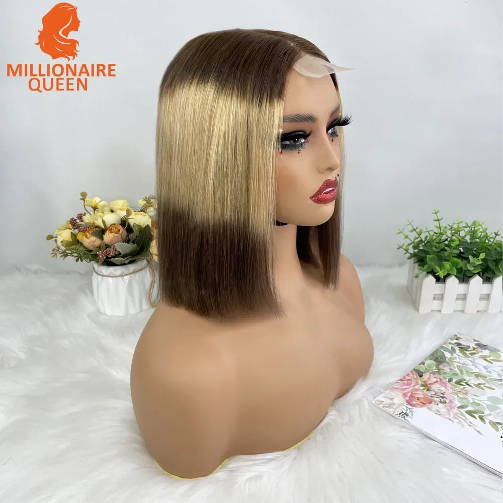 Highlight P4/30 Brown Vietname Bone Straight Bob Wig Super Double Drawn Human Hair 2x6 Glueless Lace Closure Wig For Black Women