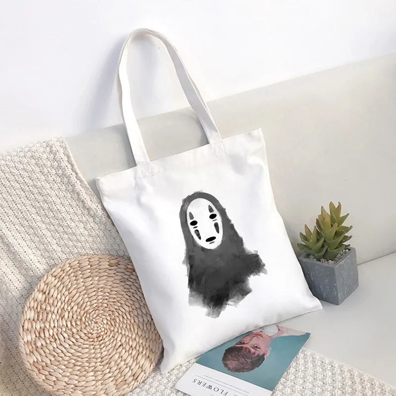 Spirited Away Faceless Anime Cartoon Large Capacity Canvas Shoulder Bag | Women's Casual Tote Kids Student Handbag Shopping Bags Luxegan