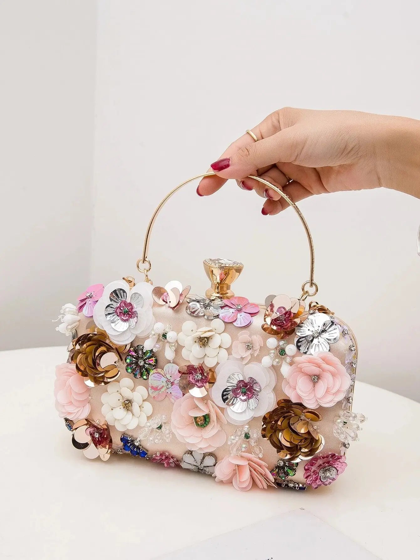 New Handmade Pearl Embroidered Clutch | Glamorous Rhinestone Evening Bag | Quiet Luxury Box Bag for Wedding, Prom & Gala Luxegan