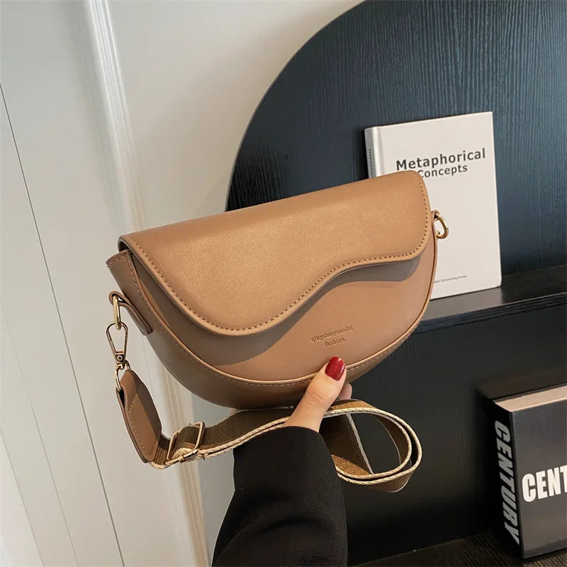 Vintage PU Leather Saddle Bag | Small Handbag with Lettering Luxegan