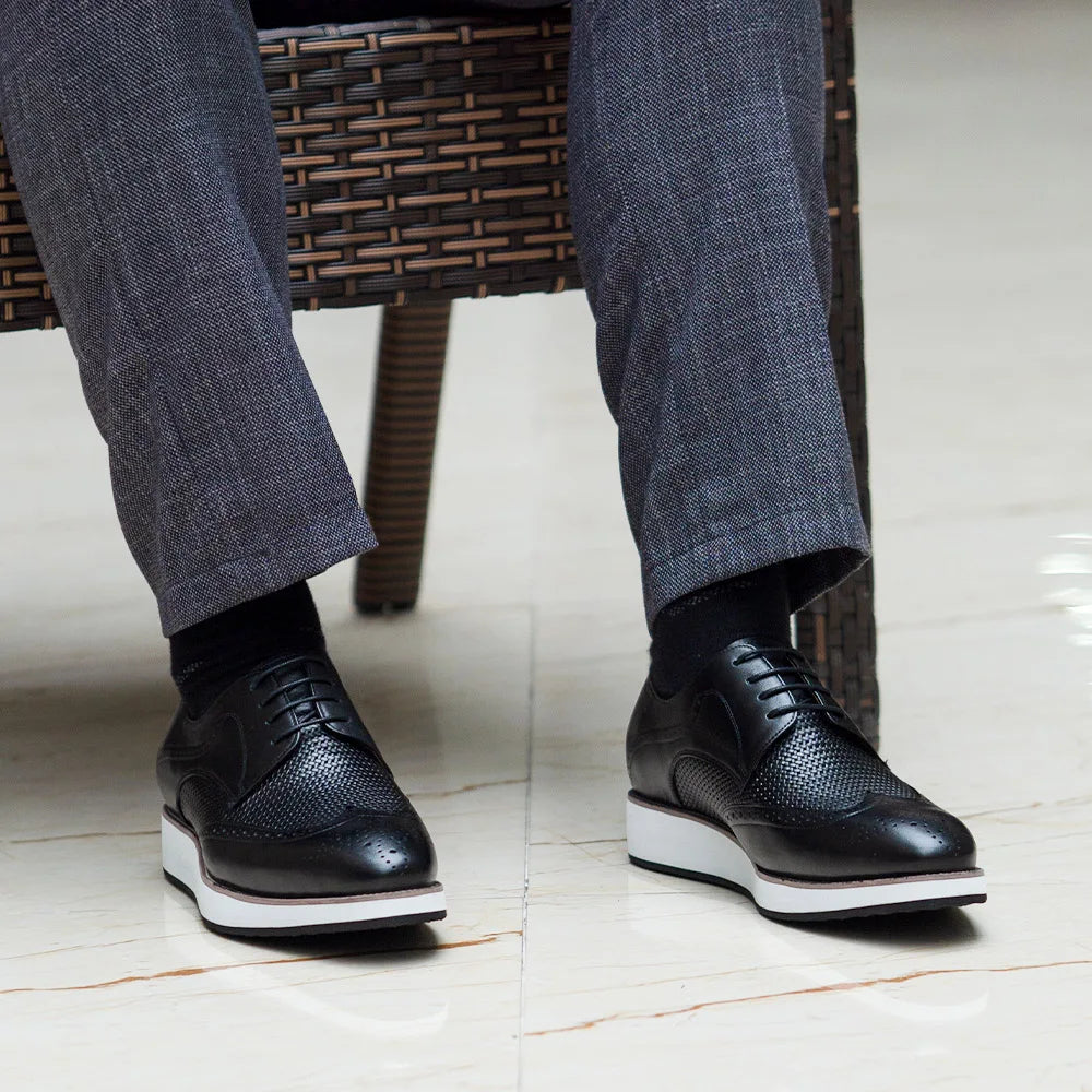 Classic Wingtip Brogue Derby Shoes | Sophisticated Full Grain Calfskin Leather | Elegant "Handcrafted" Business Casual Oxfords | "Dignified" Height-Increasing Luxury Footwear for Radiant Versatile Styling Luxegan