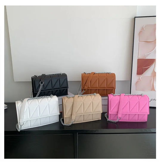 Embroidery Plaid Chain Flap Bag | Sophisticated Solid-Color Shoulder Handbag | Elegant Casual Crossbody Purse | "Dignified" Hard Square Bag for Versatile Daily Styling Luxegan