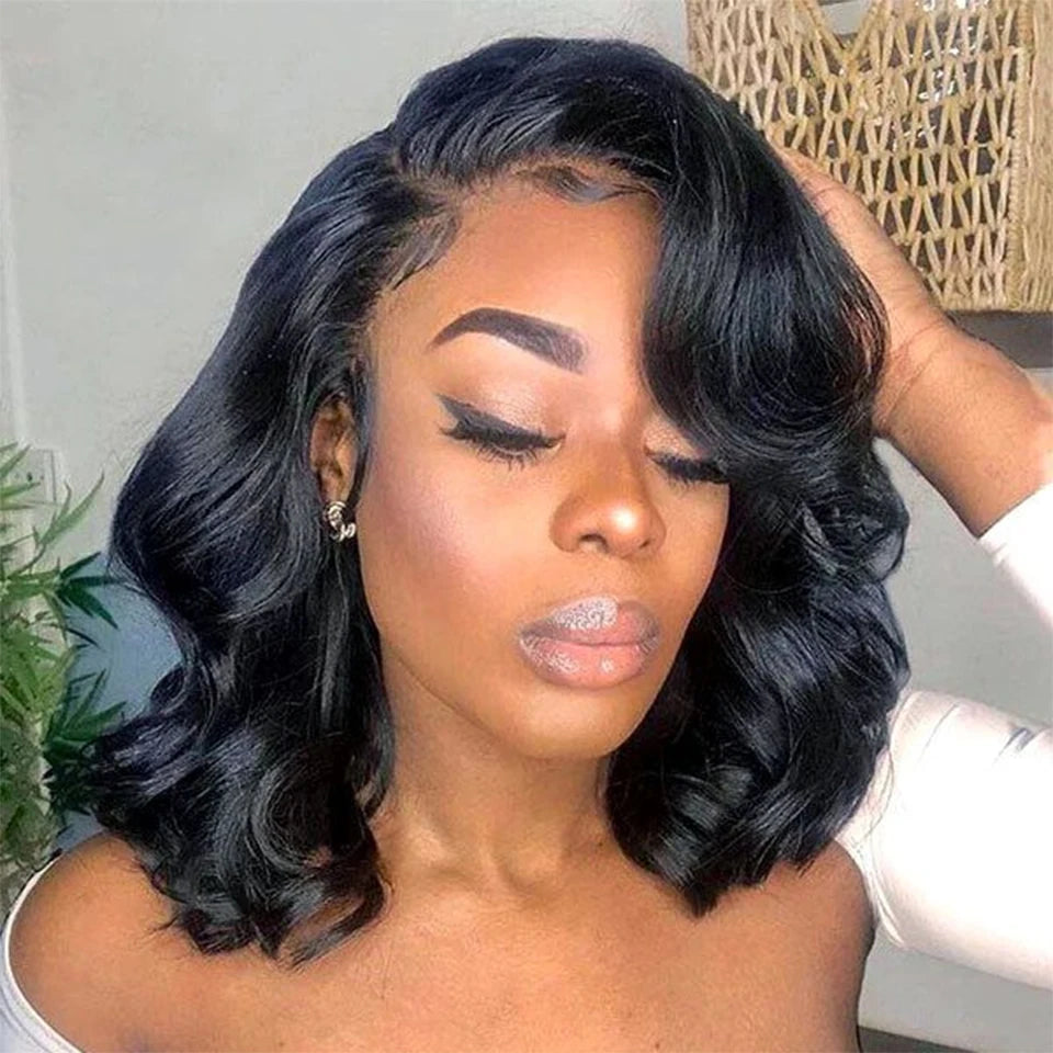 Pre-Styled Body Wave Short Bob | Sophisticated 13x4 HD Transparent Lace Frontal | Elegant "Wear and Go" Brazilian Human Hair | "Dignified" Pre-Cut & Pre-Plucked Remy Wig for Effortless Daily Glamour Luxegan