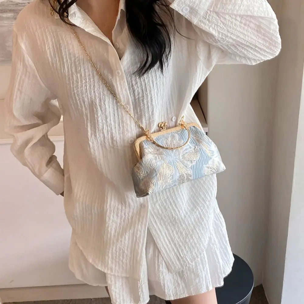 Fashion Silk Chinese Style Handbag | Retro Embroidery Shell Bag | Elegant Minaudière Shoulder & Crossbody Bag | Traditional Artisan Single-Strap Ladies' Purse Luxegan