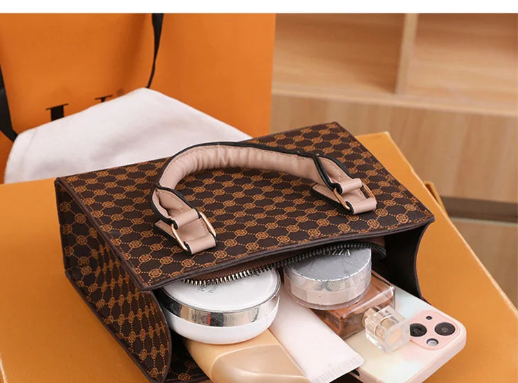 Fashion Square Small Top-Handle Bags | Casual Tote PU Leather Plaid Crossbody Shoulder Bag (Women's Handbags for Daily Use & Gift Luxegan