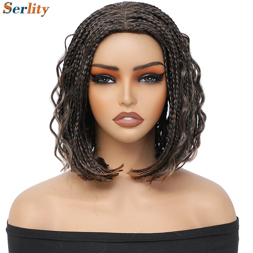 New Style Bob Box Braided Wigs For Black Women 12inches Synthetic Box Braids Crochet Hair Wigs On Sale Clearance Short Black Wig Luxegan