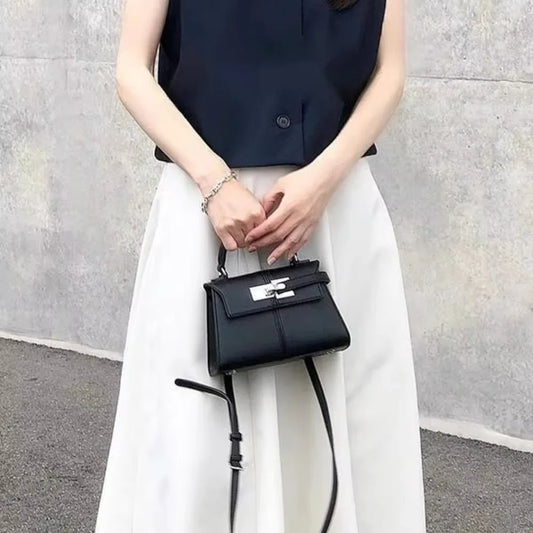 Trapezoidal Leather Women’s Handbag | Sophisticated Niche Designer Top-Handle Bag | Elegant Square Day Clutch | Fashion-Forward PU Leather Shoulder Bag with Artisan Charm Luxegan