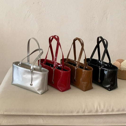 Simple Horizontal Square Design | Luxurious Patent Leather Handbag Luxegan