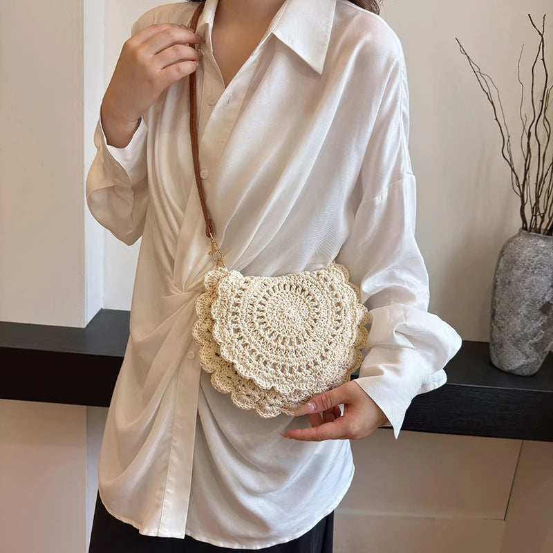 Vintage Woven Handbag | Round Summer Beach Bag & Crossbody Bag Luxegan