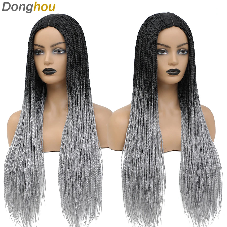 New Style Ombre Box Braided Wigs For Women Braided Wig Fake Scalp Wholesale Wigs Perruque Longue Synthétique Braiding Hair Wig Luxegan