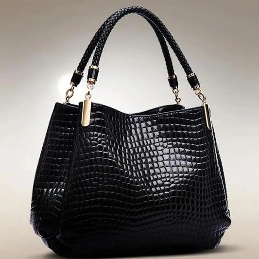 Women’s Crocodile Print Large Capacity Tote | Glossy Bright-Face Shoulder Bag | Sophisticated Serpentine Pattern Bucket Handbag | High-End Daily Commuter Fashion Purse (Model ZY042) Luxegan