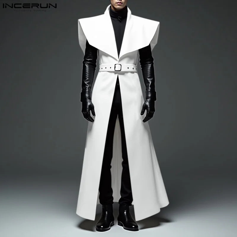 Men’s Long Style Sleeveless Trench | Sophisticated Lapel Turn-Down Collar Silhouette | Elegant "Ankle-Length" Streetwear Cardigan | "Dignified" Open Stitch Coat with Belt for Radiant Versatile Styling Luxegan