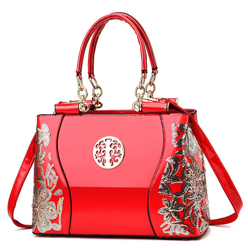 New Patent Leather Shiny Women’s Bag | Luxury Designer Atmospheric Handbag | High-Gloss Fashion Shoulder & Messenger Bag | Sophisticated Large Capacity Saffiano Satchel (Model 19NBY-124) Luxegan