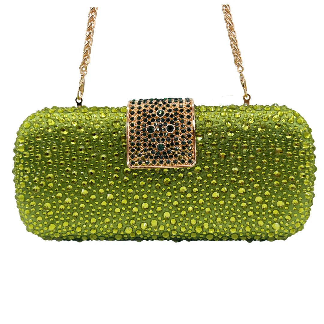 Women Green Crystal Evening Clutch Bag Glittering Purple Rhinestone Handbag Wedding Party Purse Full-diamond Bridal Bags Luxegan