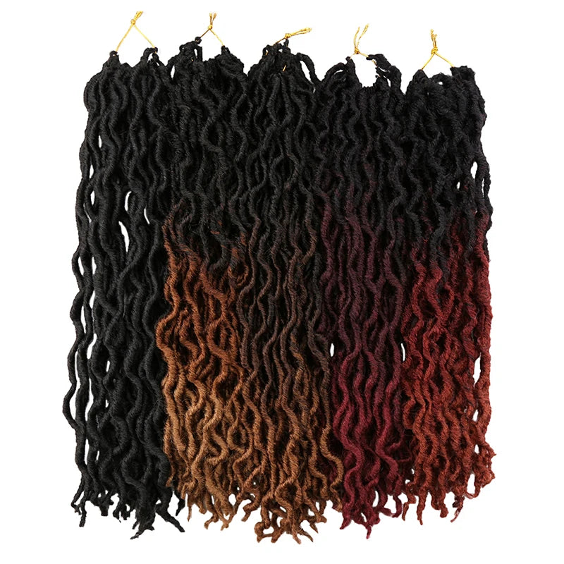 Goddess Faux Locs Crochet Hair | Soft Curly Ombre Dreadlock Extensions (Synthetic Braiding) Luxegan