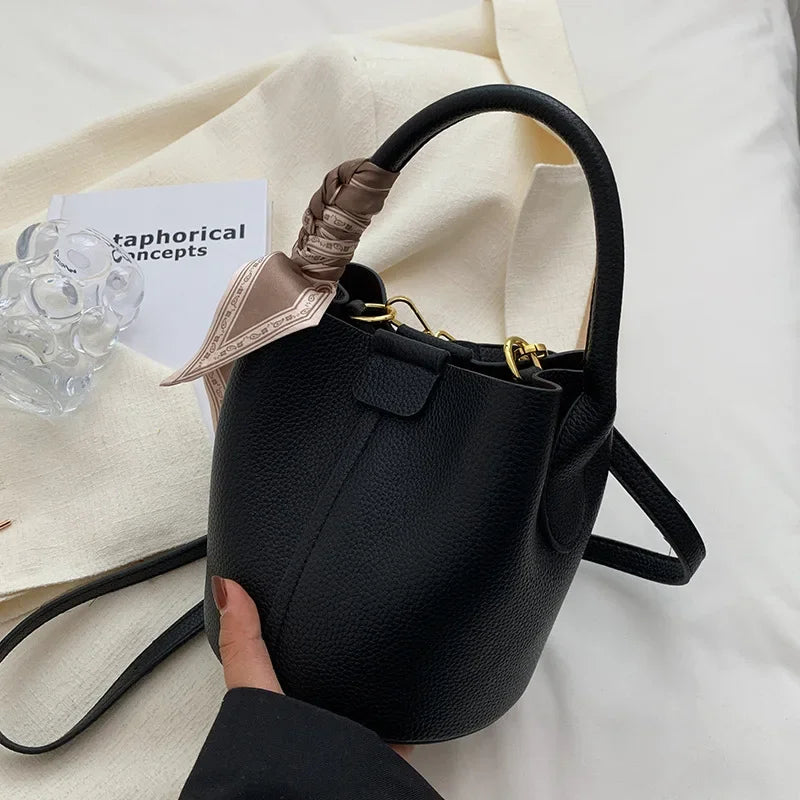 Fashion Women’s Bucket Bag | Autumn/Winter Luxury Brand Design Crossbody Bag | High-End PU Leather Portable Handbag | Sophisticated Minimalist Shoulder Bag with Interior Slot Pocket Luxegan