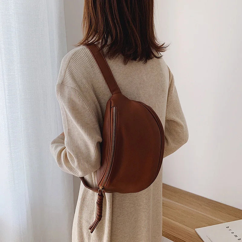 Fashion Simple Chest Pack | High-Quality PU Leather Fanny Bag for Women | Designer Waist Bag & Phone Purse | Versatile Female Shoulder Crossbody Bag (Model M02) Luxegan