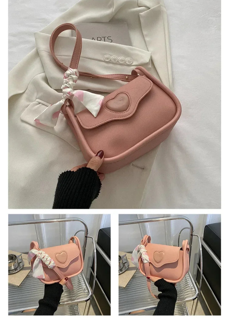 Cute Love Heart Shoulder Bag | Small Square Crossbody with Scarf Luxegan