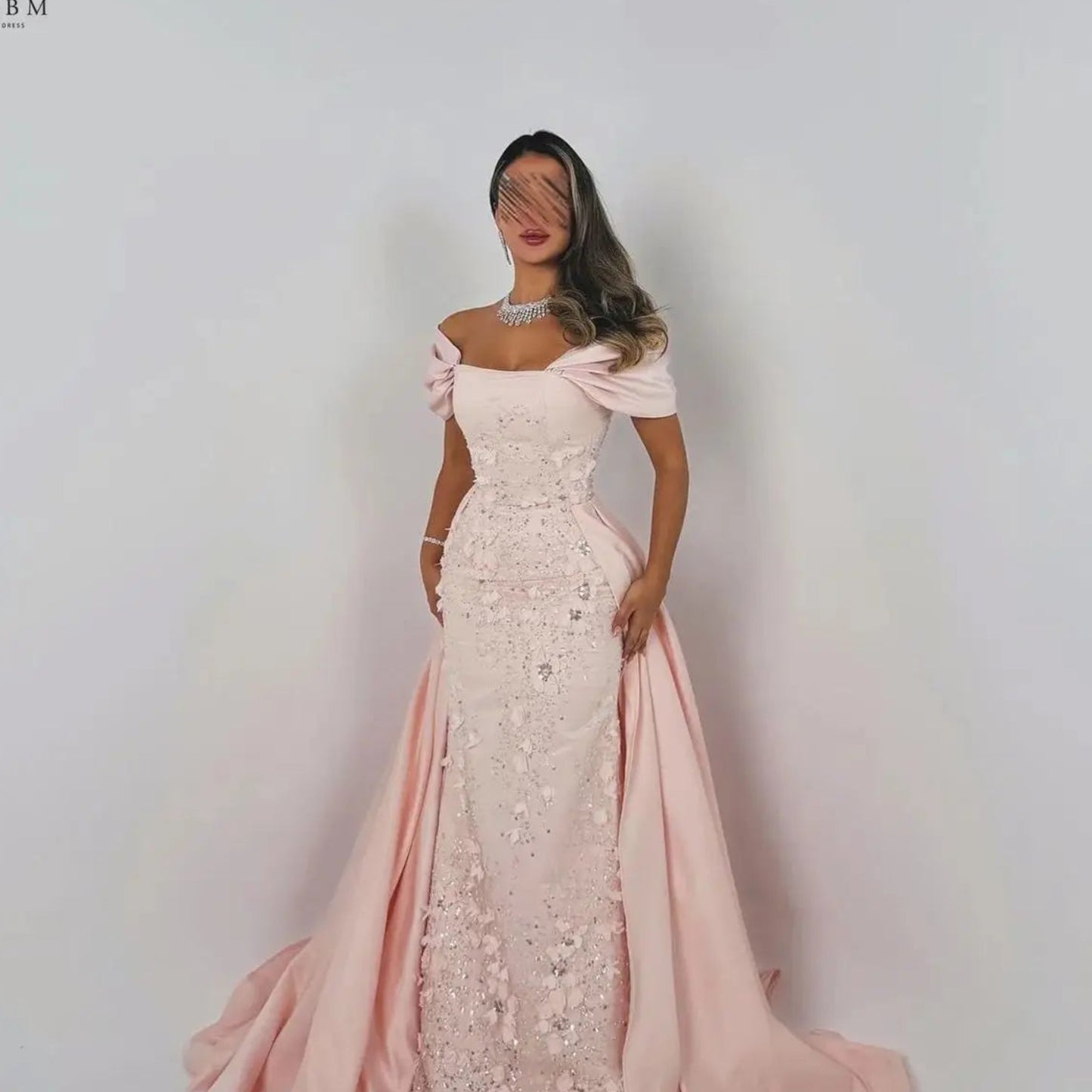 Elegant Pink Off-the-Shoulder Evening Dress | Luxury 3D Flowers Satin Prom Dress | Premium Mermaid Floor-Length Wedding Guest Dress | Classic Strapless Built-In Bra Special Occasion Gown Luxegan