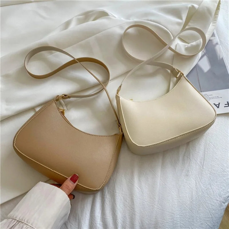 Retro PU Leather Shoulder Bag | Casual Solid Color Underarm Hobo Purse Luxegan