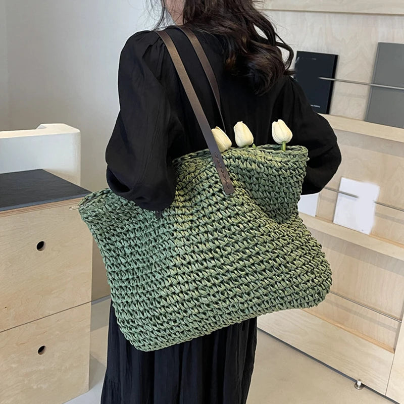 Bohemian Straw Woven Tote | Casual Large Capacity Beach Bag Luxegan