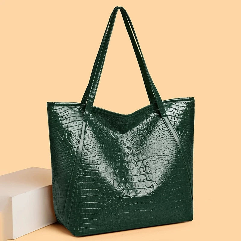 Large Stylish Black Crocodile Print PU Tote Bag for Women Luxegan