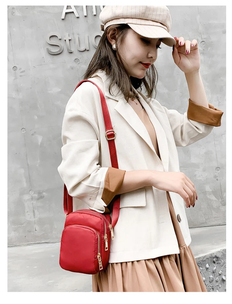 Women’s Waterproof Nylon Shoulder Bag | Multifunction Crossbody Mobile Phone Purse | Fashionable Lady’s Wrist Pouch & Handbag | Elegant Flap Bag with Applique Detail Luxegan