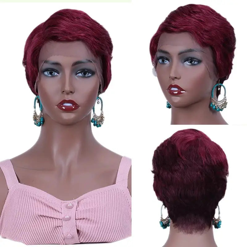 Peruvian Straight Pixie Cut Bob Wig | T-Part Transparent Lace Human Hair (Pre-Plucked Hairline) Luxegan
