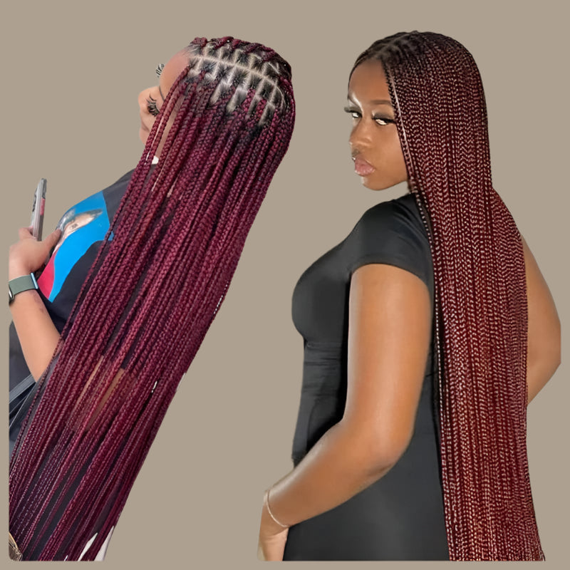 Knotless Box Braids Full Lace Wig | Cornrow Accents | Synthetic Braids | Black Women Luxegan
