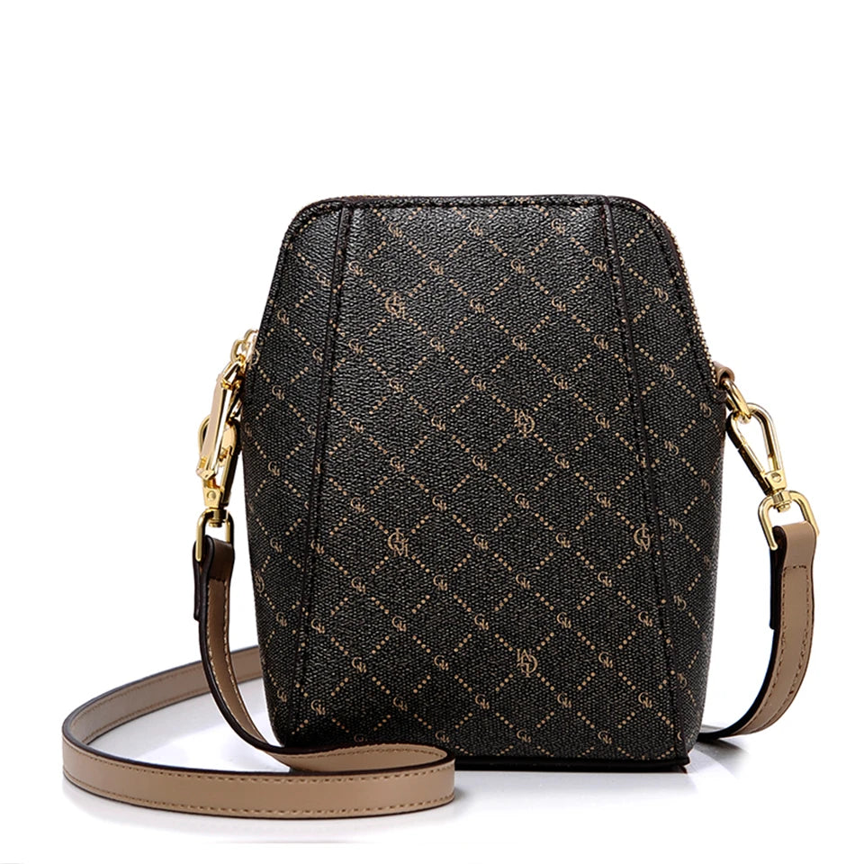 High-Quality Houndstooth Crossbody | Sophisticated Letter-Printed Shoulder Handbag | Elegant Small Square Bag | "Dignified" Soft Multifunctional Tote for Versatile Styling Luxegan