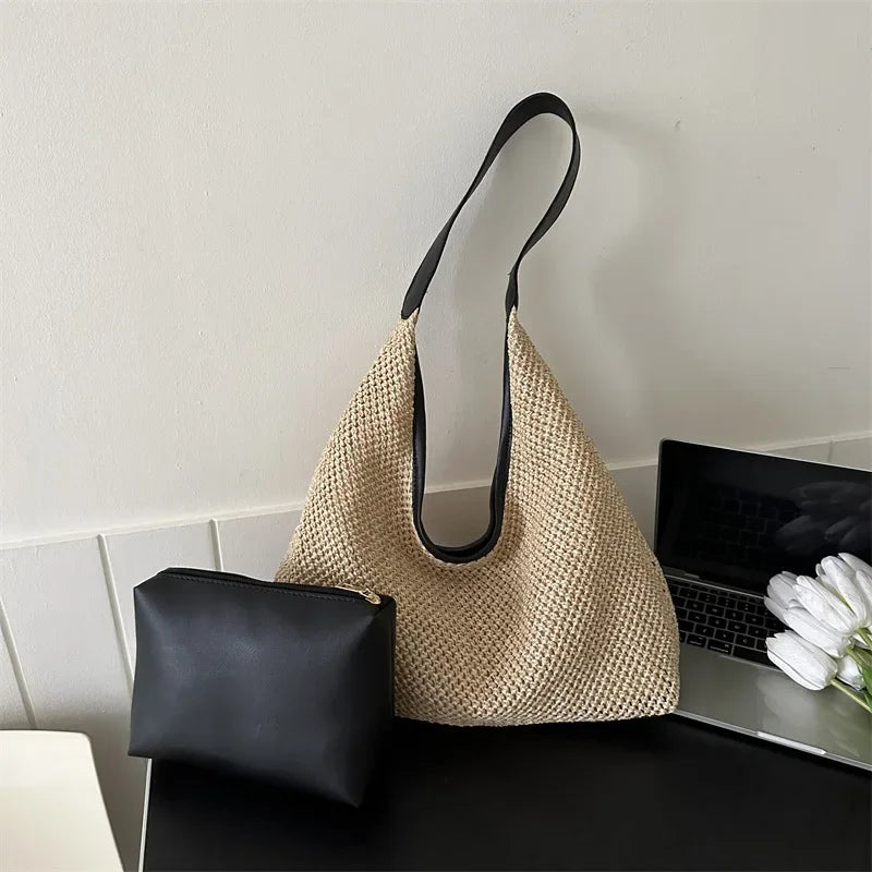 Casual Beach Summer Woven Bag | One-Shoulder Seaside Travel Straw Bag & Handbag Luxegan