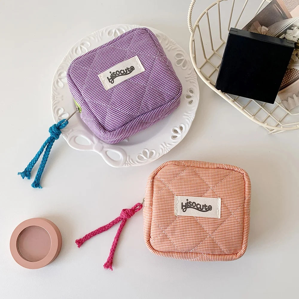 Korean Simple Square Grid Coin Purse | Portable Zipper Storage Bag Luxegan