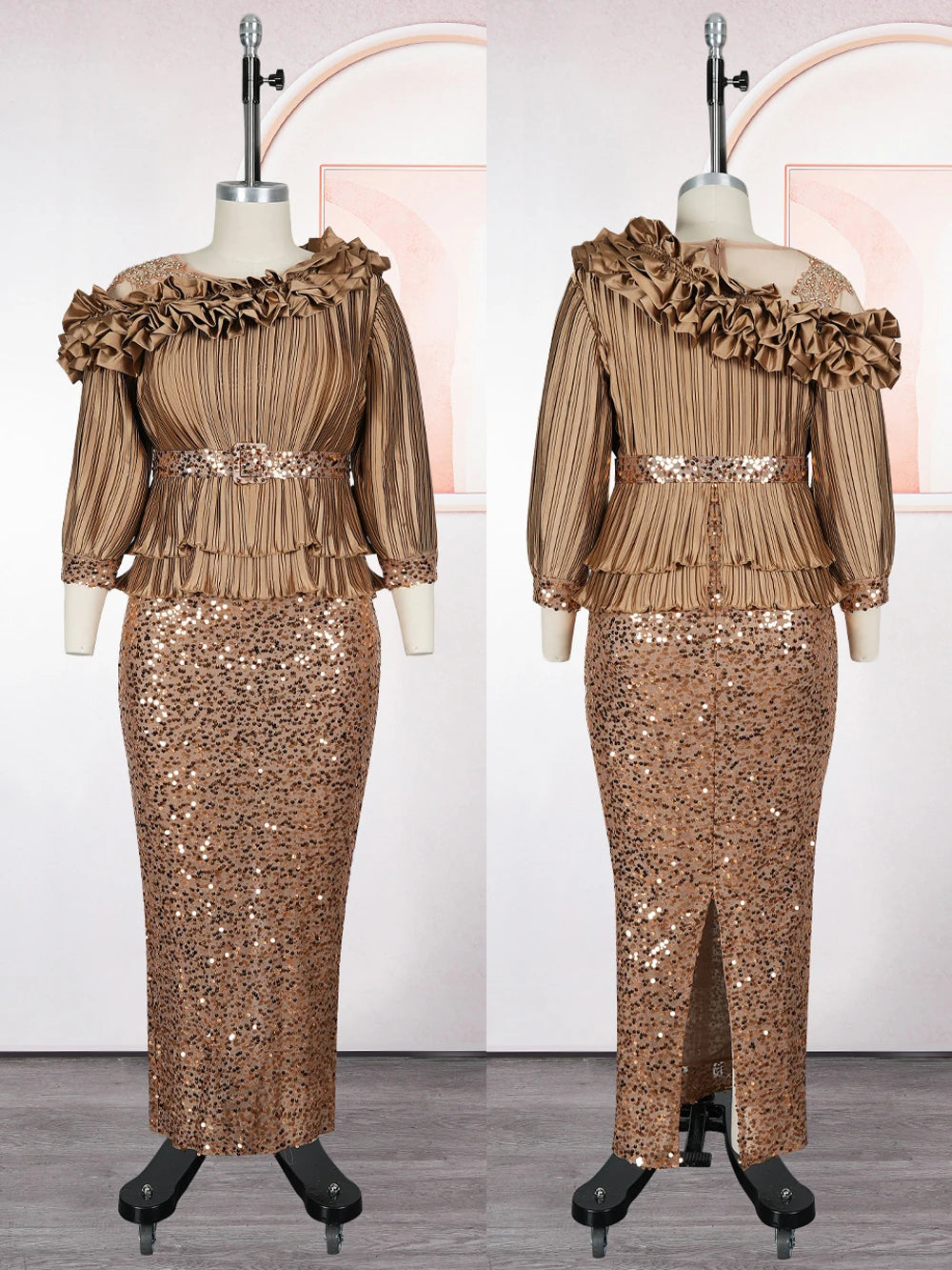 Luxury Sequin Kaftan Maxi Gown | African-Inspired Diamond Patchwork Evening Dress | Ankle-Length Zipper Slim Fit Sheath Dress Luxegan