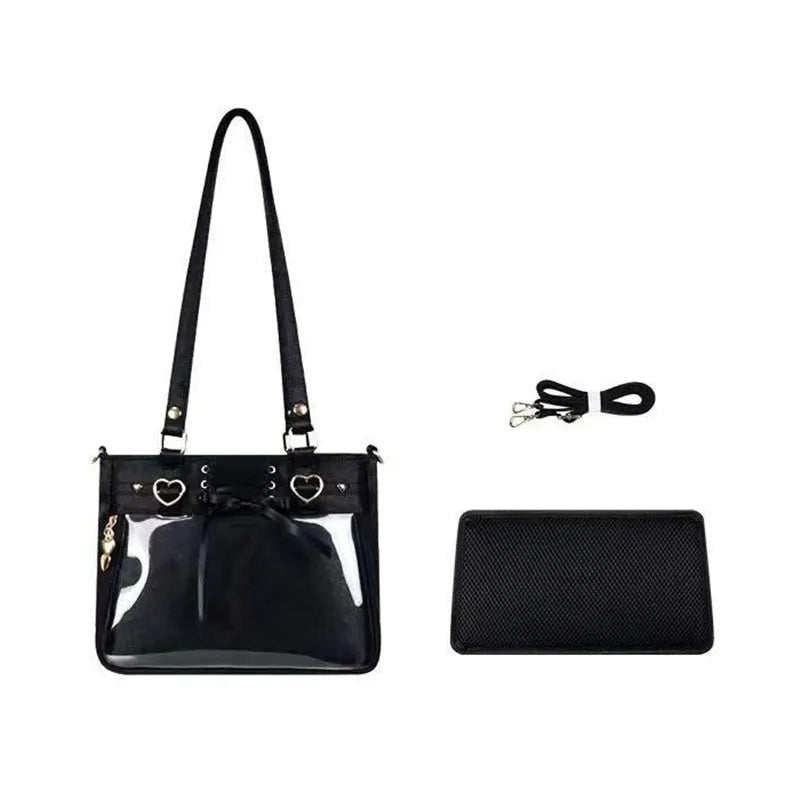 Small Red Heart Ita Bag Crossbody | Kawaii Clear Cute Shoulder Bag for Women & Student Girls (Japan Style) Luxegan