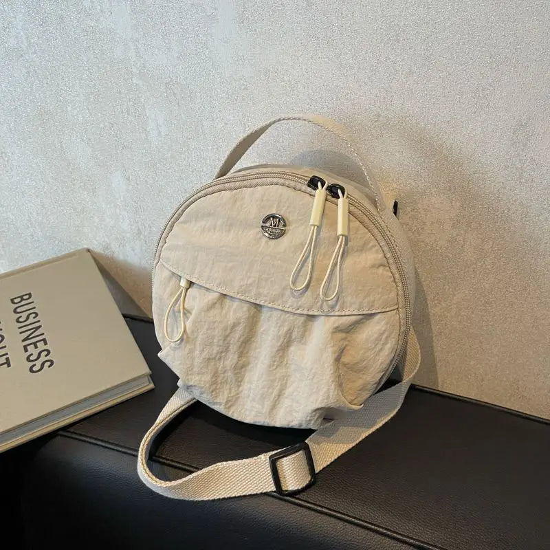 Cute Korean Style Nylon Shoulder Bag | Small Round Bag, Mini Crossbody Bag & Mobile Phone Storage Purse Luxegan