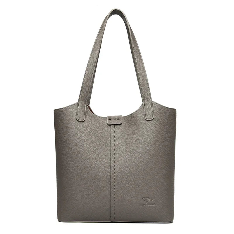 Genuine Brand Soft Leather Shoulder Bag | Sophisticated Casual Tote for Women | Simple Design Elegant Commuting Purse | Luxury Solid Color Handbag with Dual Security (Model: Women's Casual Shoulder Bags) Luxegan