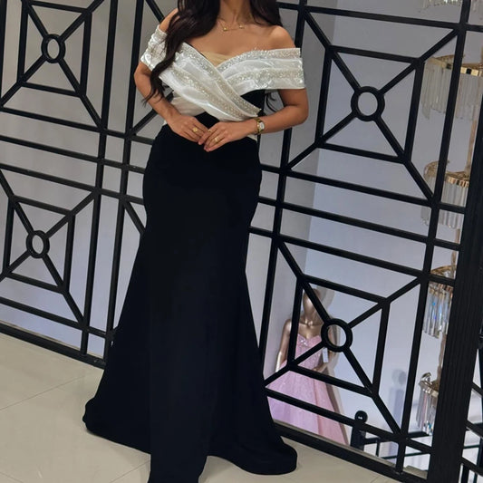 Pleat Sequined Backless A-Line Evening Gown | Off-Shoulder Sleeveless Floor-Length Prom Dress Luxegan