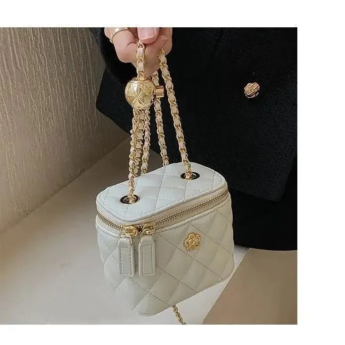 New Mini Shoulder Bag | Camellia Lingge Chain Box Small Bag for Women (Shoulder Bag & Crossbody Bag) Luxegan