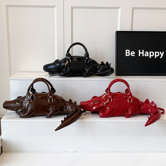 Creative Crocodile-Shaped High-Quality Handbag | Fashionable Microfiber Leather Messenger Bag | Personality Special-Shaped Baguette Shoulder Bag for Women Luxegan