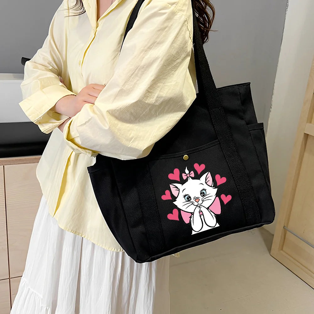 The Aristocats Marie Cat Large Capacity Canvas Tote Bags | Work Commuting Carrying Bag Student Outfit Book Shoulder Shopping Bag Luxegan