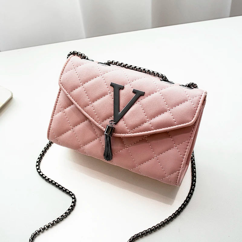 PU Leather Plaid Flap Bag | Hard Black Luxury Quilted Tassel Crossbody Luxegan