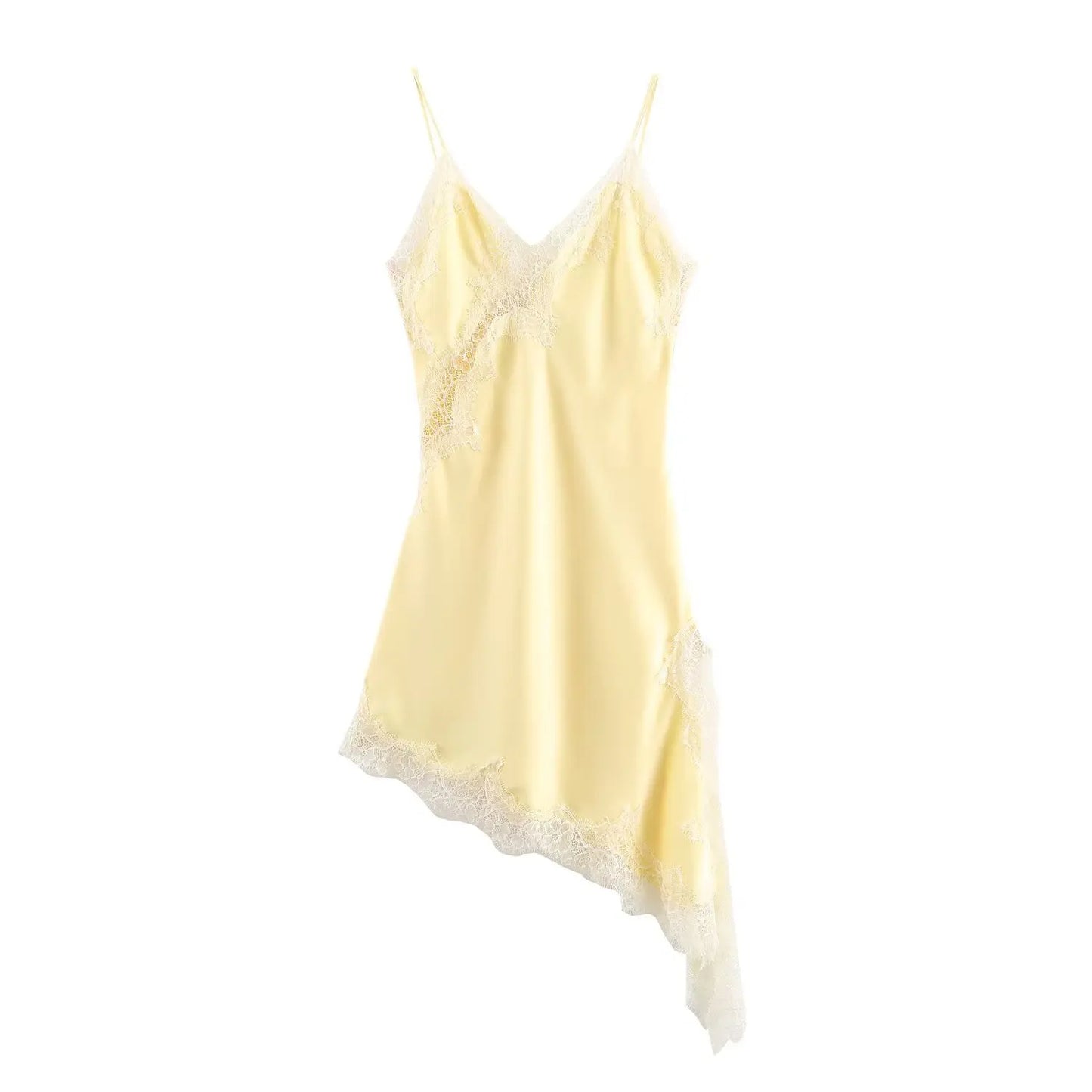 Elegant Lace Halter Maxi Dress | Sexy V-Neck Asymmetric Hem Holiday Gown | Summer New Patchwork Party Beach Dress | Premium Non-Woven Regular Fit A-Line Luxegan