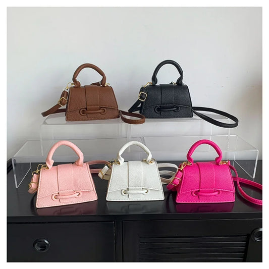 High Quality Fashion PU Leather Bag | Solid Color Shoulder Crossbody Bag & Cute Buckle Square Bag (Hand Carry Small Messenger Bag) Luxegan