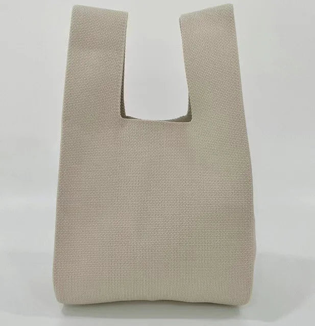 Handmade Knit Knot Wrist-Bag | Sophisticated Color-Striped Casual Tote | Elegant Plaid-Inspired Student Handbag | "Dignified" Soft Polyester Reusable Shopping Bag for Versatile Daily Styling Luxegan