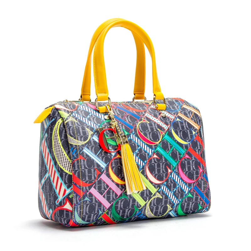 Luxury Jacquard Bowling Bag | Colorful PVC Commuter Crossbody Luxegan